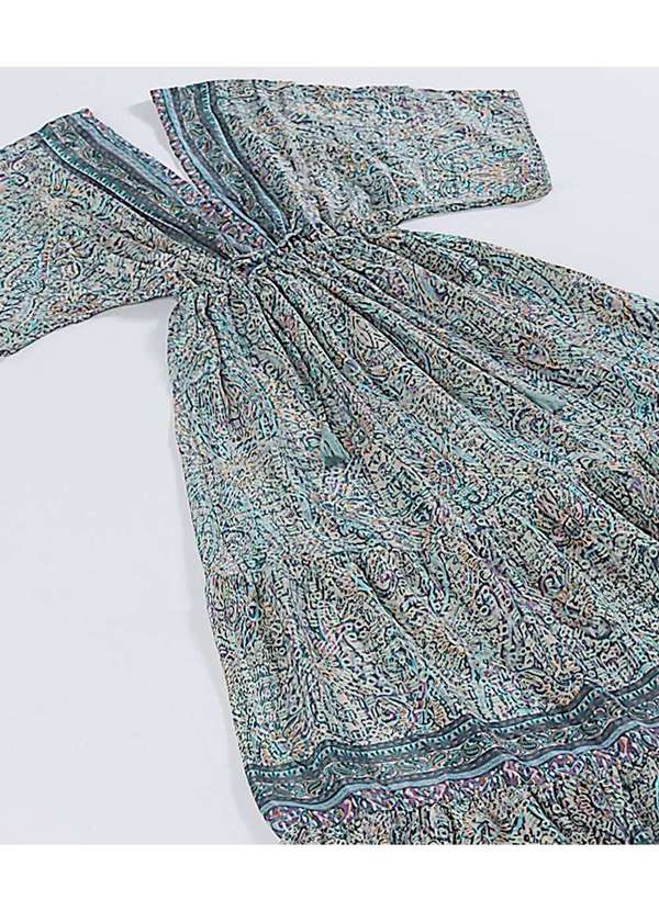 Sob - Vestido Longo com Manga Estampado Verde 7