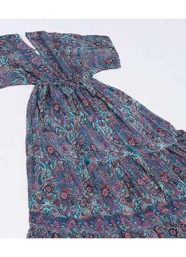 Sob - Vestido Longo com Manga Estampado Azul 6