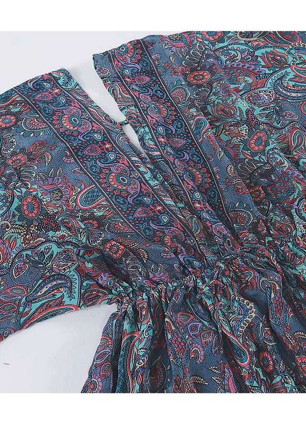 Sob - Vestido Longo com Manga Estampado Azul 7