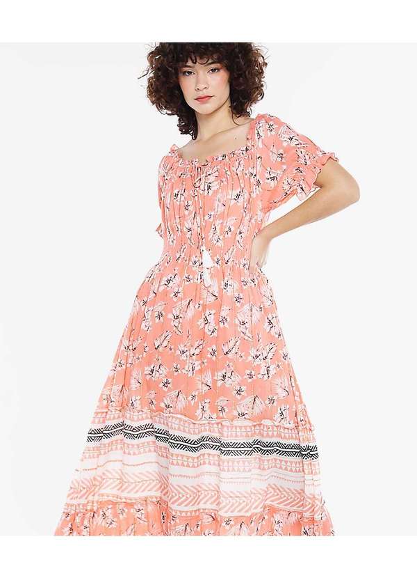 Sob - Vestido Longo com Mangas em Algodão com Lurex Rosa Sob Rosa 4