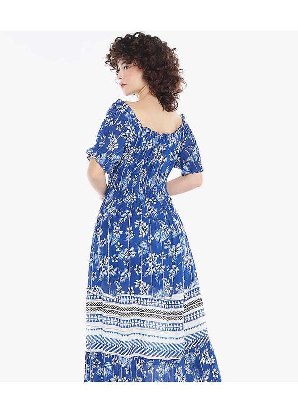 Sob - Vestido Longo com Mangas em Algodão com Lurex Azul Marinho 4