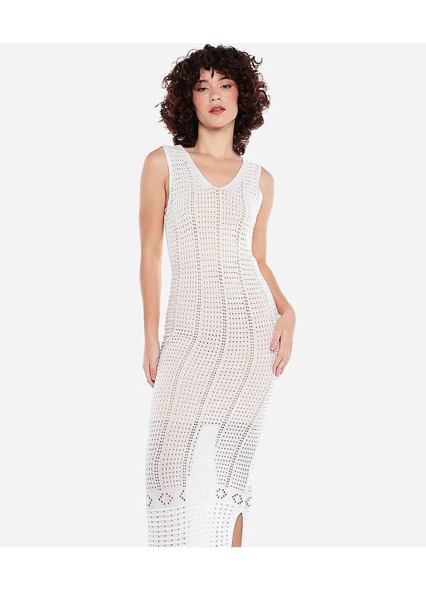 Sob - Vestido Longo de Crochê com Forro Branco