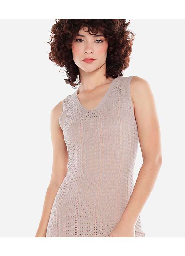 Sob - Vestido Longo de Crochê com Forro Marrom 3