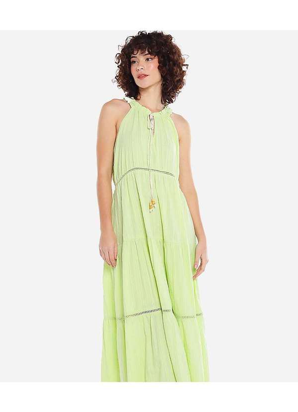 Sob - Vestido Longo de Laise de Algodão  Saia 3 Marias Verde