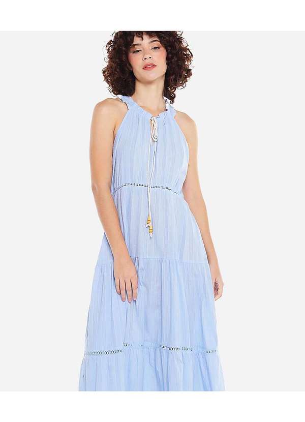 Sob - Vestido Longo de Laise de Algodão  Saia 3 Marias Azul 2