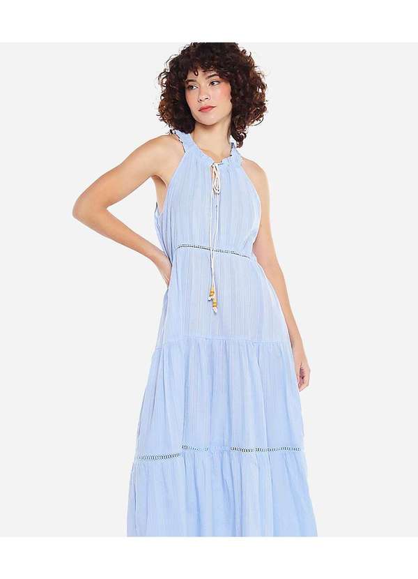 Sob - Vestido Longo de Laise de Algodão  Saia 3 Marias Azul 4