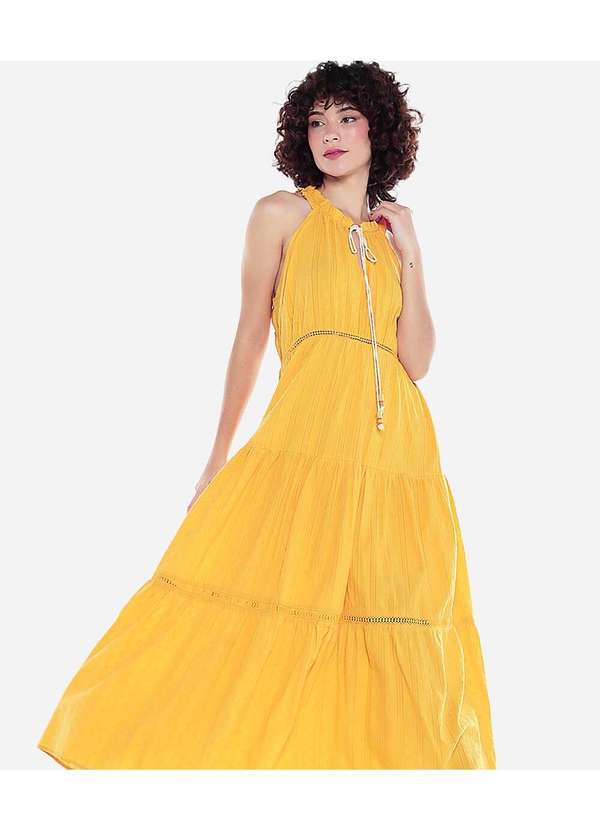 Sob - Vestido Longo de Laise de Algodão Saia 3 Marias Caramelo