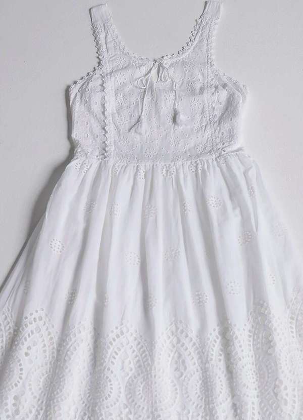 Sob - Vestido Longo de Laise em Algodão Saia Bordada - Branco 7