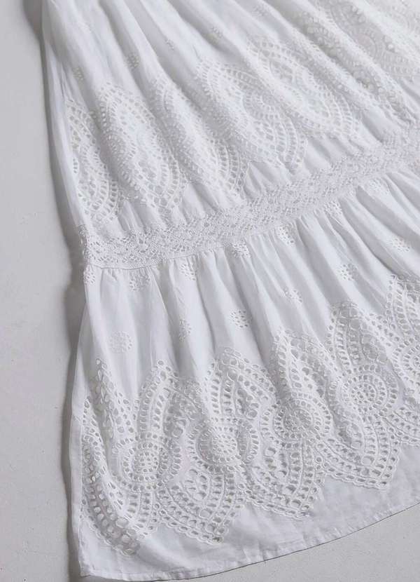 Sob - Vestido Longo de Laise em Algodão Saia Bordada - Branco 8