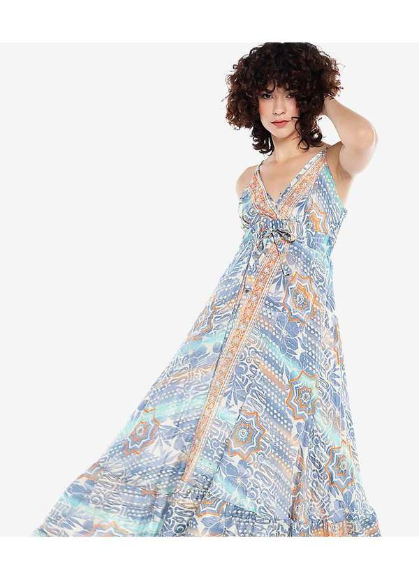 Sob - Vestido Longo Estampado Rodado Azul Claro Sob - Azul 1