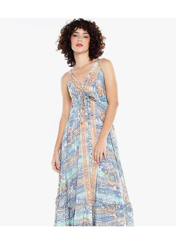 Sob - Vestido Longo Estampado Rodado Azul Claro Sob - Azul 2