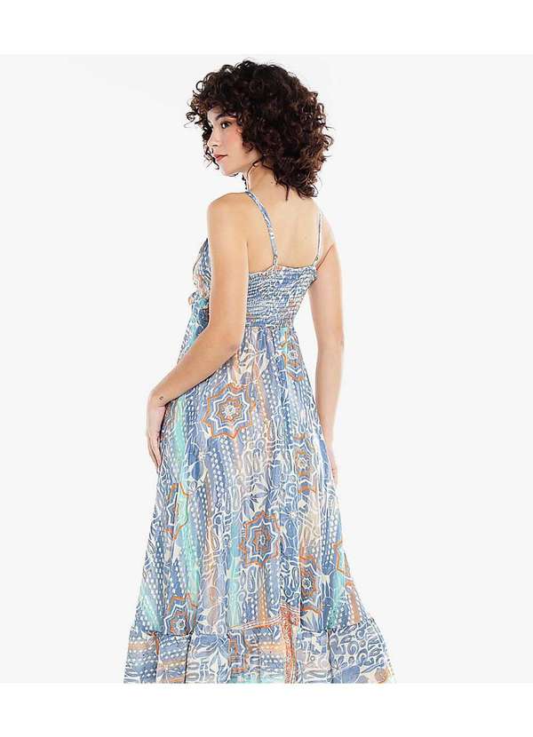 Sob - Vestido Longo Estampado Rodado Azul Claro Sob - Azul 3