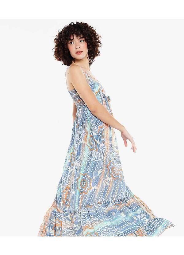Sob - Vestido Longo Estampado Rodado Azul Claro Sob - Azul 4