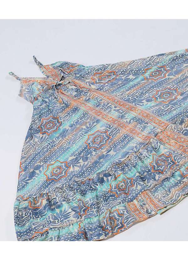 Sob - Vestido Longo Estampado Rodado Azul Claro Sob - Azul 7