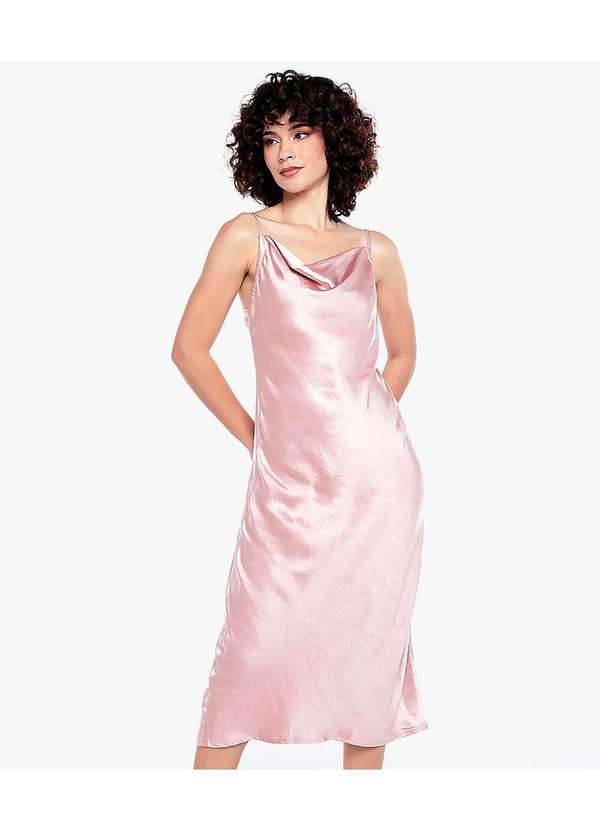 Sob - Vestido Midi Cetim Toque de Seda Decote Degagê Rosa 2