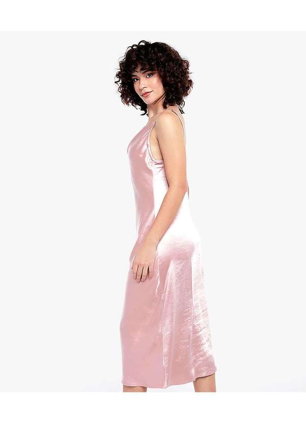 Sob - Vestido Midi Cetim Toque de Seda Decote Degagê Rosa 5