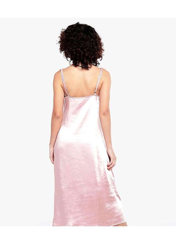 Sob - Vestido Midi Cetim Toque de Seda Decote Degagê Rosa 6