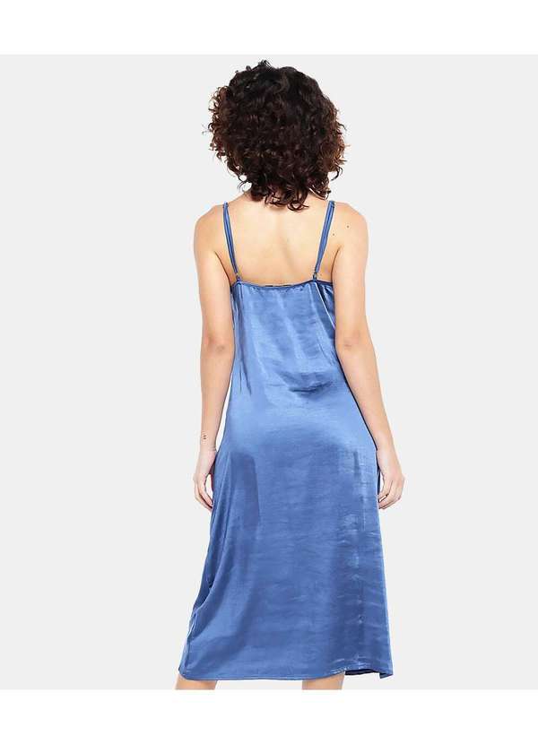Sob - Vestido Midi Cetim Toque de Seda Decote Degagê Azul 6