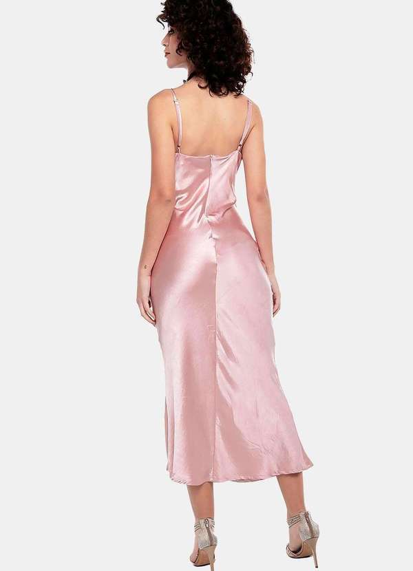 Sob - Vestido Midi Cetim Toque de Seda Drapeado - Rosa 6