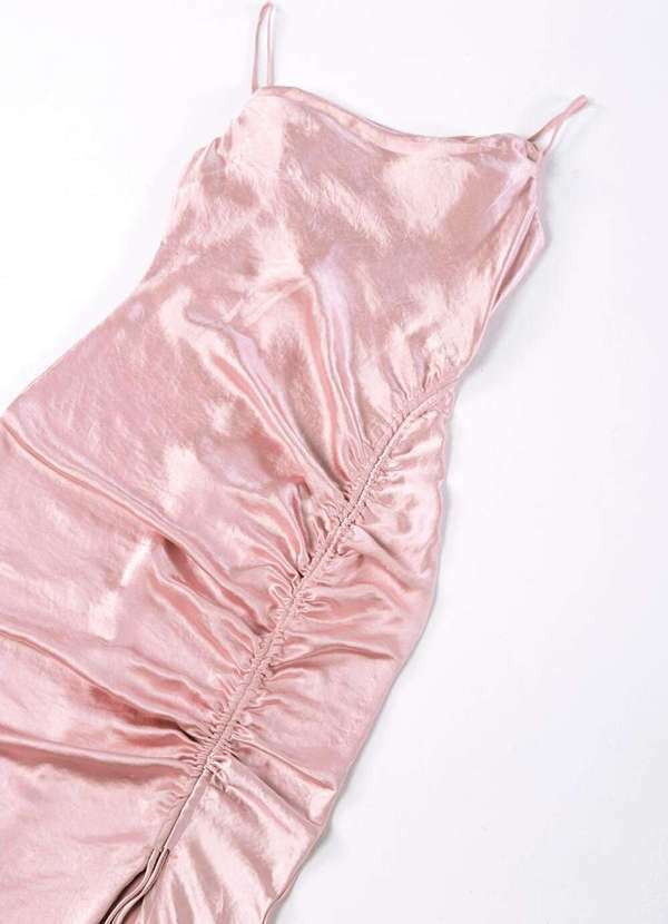 Sob - Vestido Midi Cetim Toque de Seda Drapeado - Rosa 7
