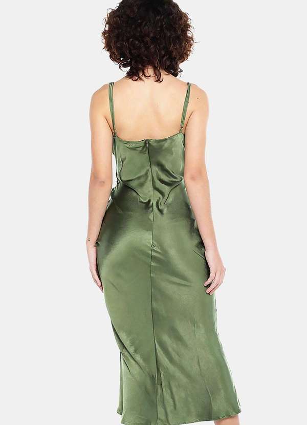 Sob - Vestido Midi Cetim Toque de Seda Drapeado - Verde 6
