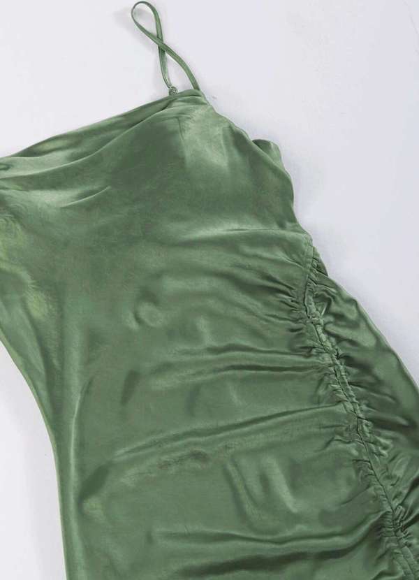 Sob - Vestido Midi Cetim Toque de Seda Drapeado - Verde 7