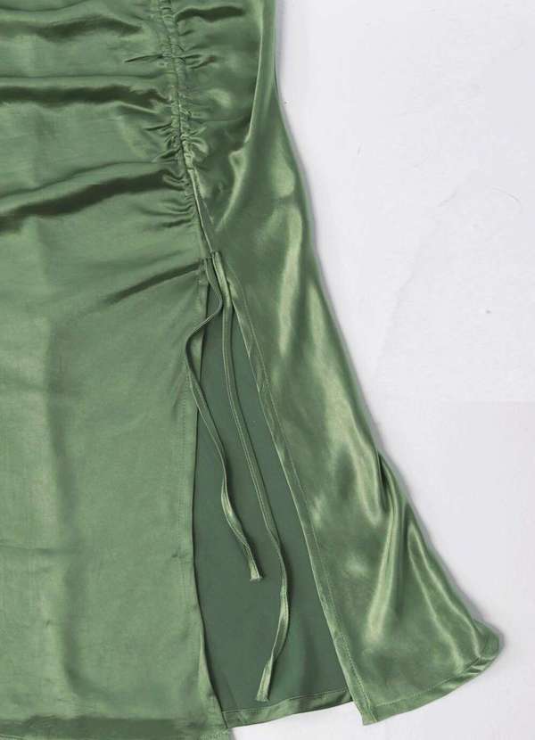 Sob - Vestido Midi Cetim Toque de Seda Drapeado - Verde 8