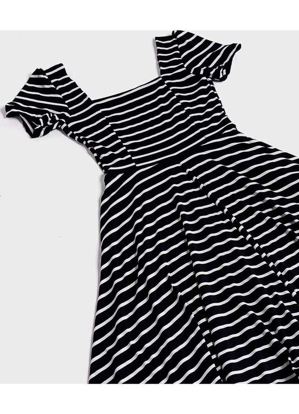 Sob - Vestido Midi com Mangas Listrado com Bolsos em Viscose - Preto 7