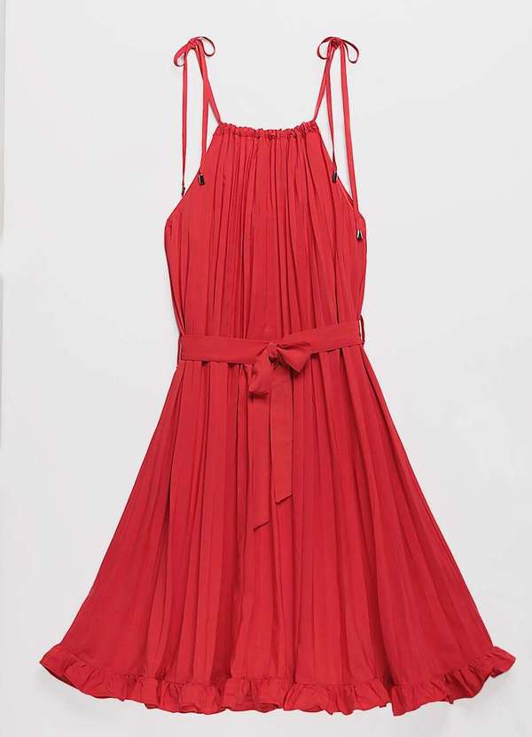 Sob - Vestido Midi de Festa Plissado - Vermelho