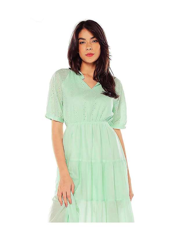 Sob - Vestido Midi de Laise de Algodão com Mangas Verde 3