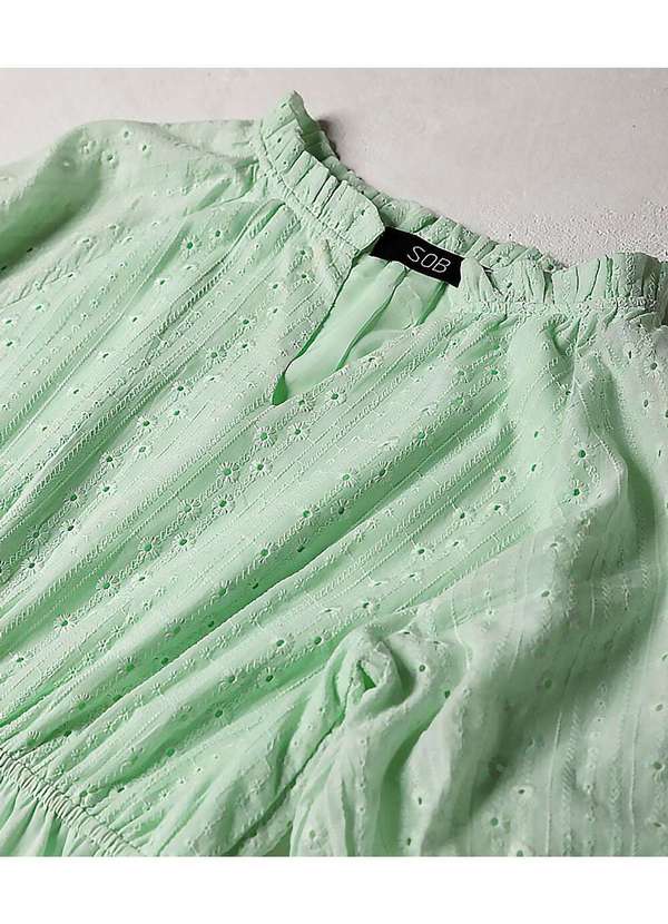 Sob - Vestido Midi de Laise de Algodão com Mangas Verde 4
