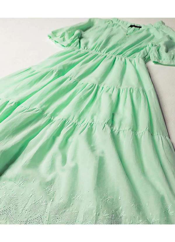 Sob - Vestido Midi de Laise de Algodão com Mangas Verde 6