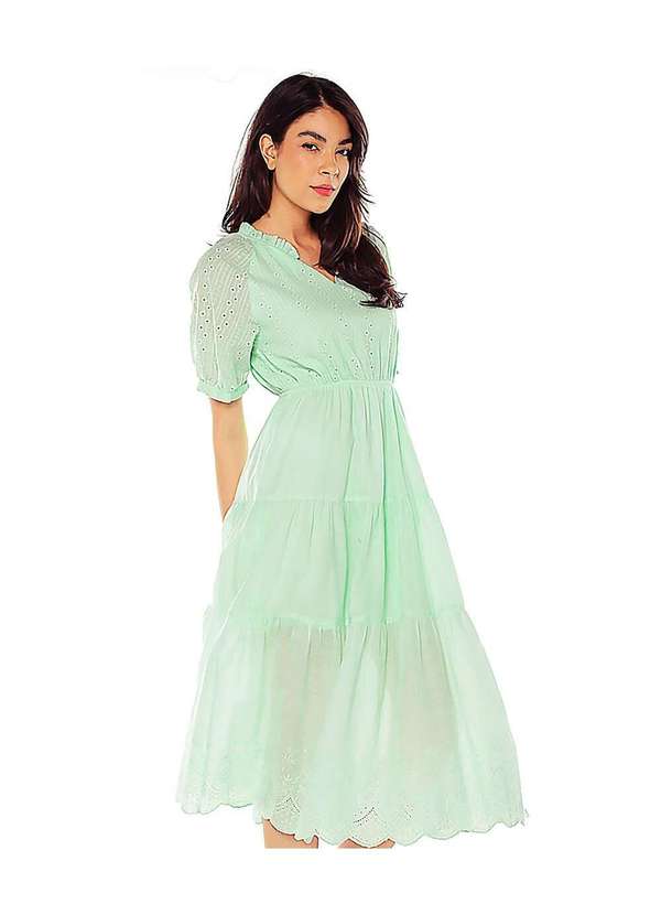 Sob - Vestido Midi de Laise de Algodão com Mangas Verde 7