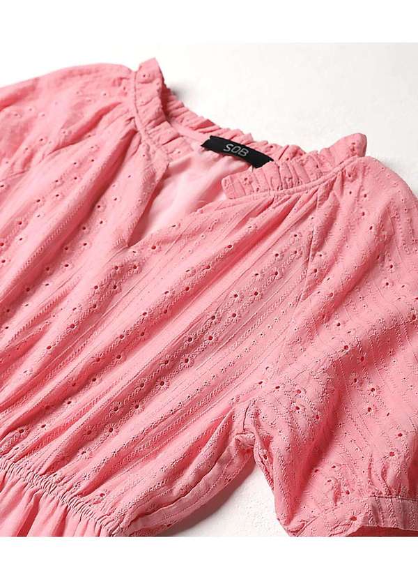 Sob - Vestido Midi de Laise de Algodão com Mangas Rosa 2