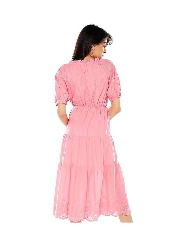 Sob - Vestido Midi de Laise de Algodão com Mangas Rosa 5