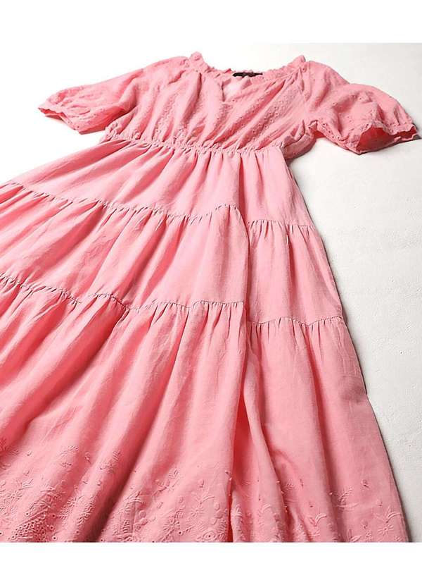 Sob - Vestido Midi de Laise de Algodão com Mangas Rosa 6