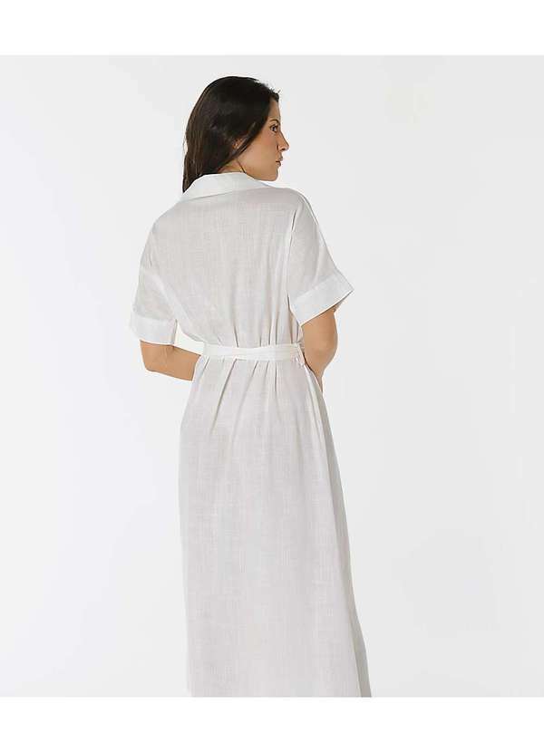 Sob - Vestido Midi de Linho Chemise Manga Curta Sob - Branco 3
