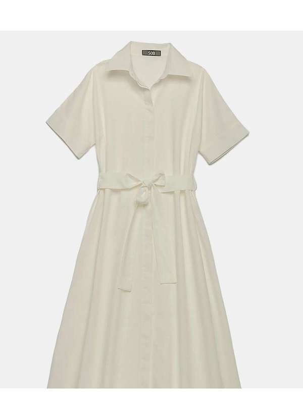 Sob - Vestido Midi de Linho Chemise Manga Curta Sob - Branco 5