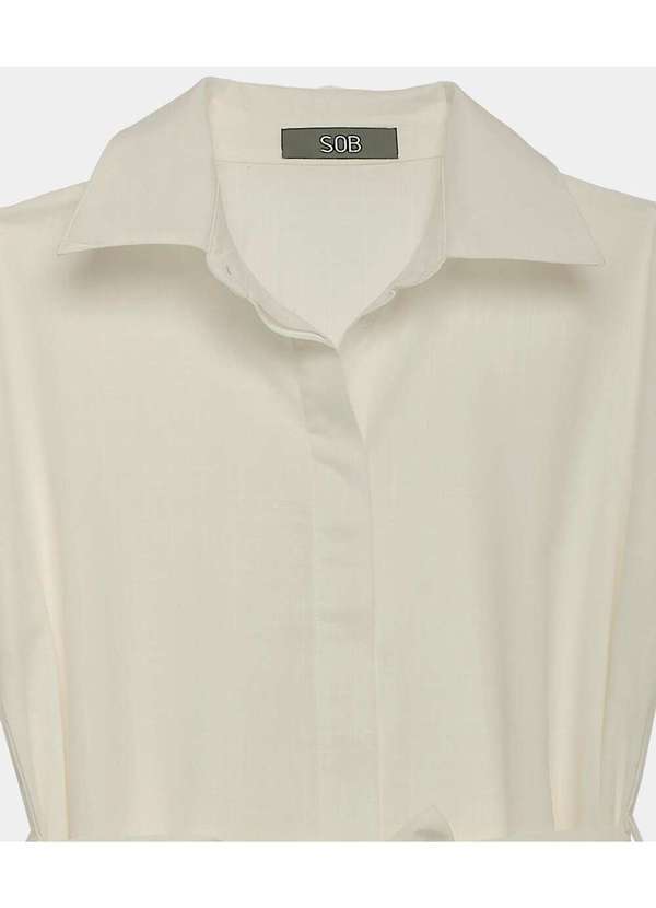 Sob - Vestido Midi de Linho Chemise Manga Curta Sob - Branco 7