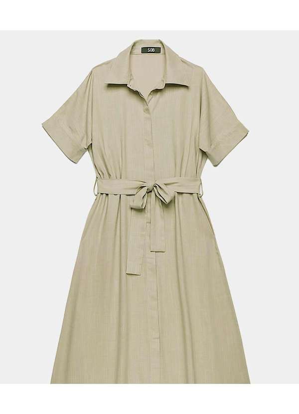 Sob - Vestido Midi de Linho Chemise Manga Curta Sob - Bege 2