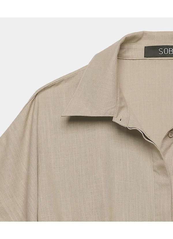 Sob - Vestido Midi de Linho Chemise Manga Curta Sob - Bege 5