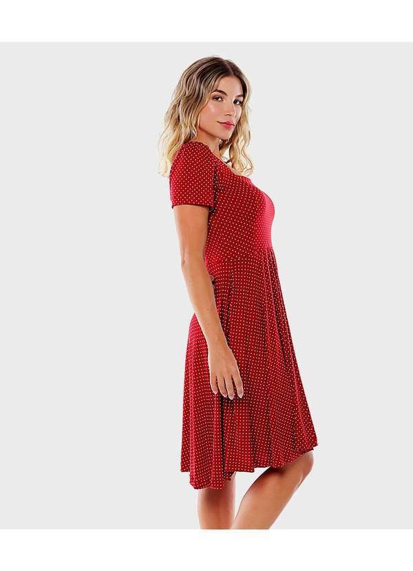 Sob - Vestido Vermelho Midi com Mangas de Poá Bolsos Viscose - Vermelho 3