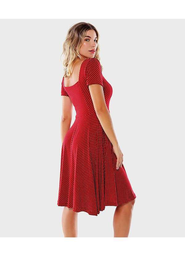 Sob - Vestido Vermelho Midi com Mangas de Poá Bolsos Viscose - Vermelho 4