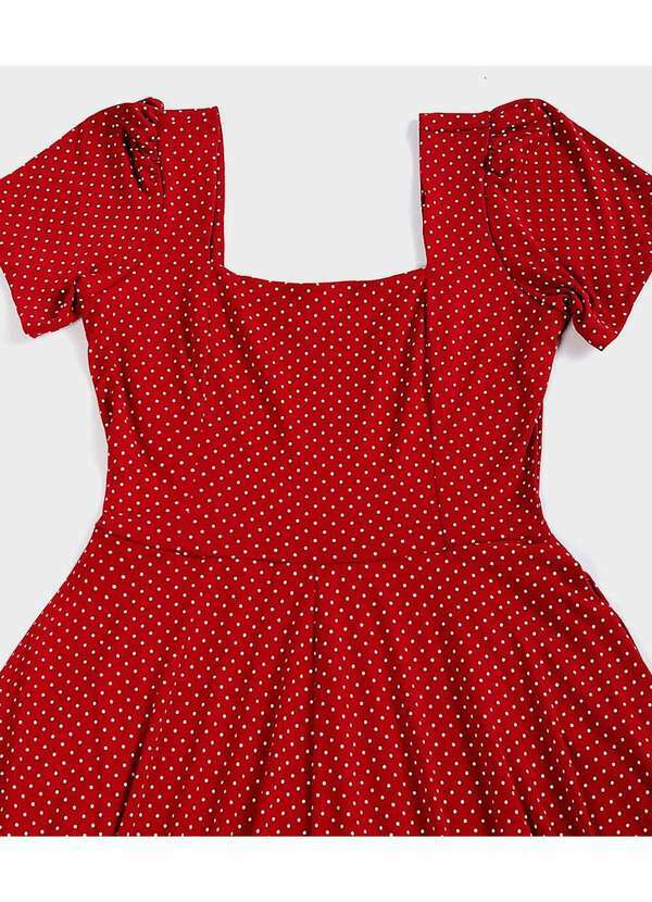 Sob - Vestido Vermelho Midi com Mangas de Poá Bolsos Viscose - Vermelho 5