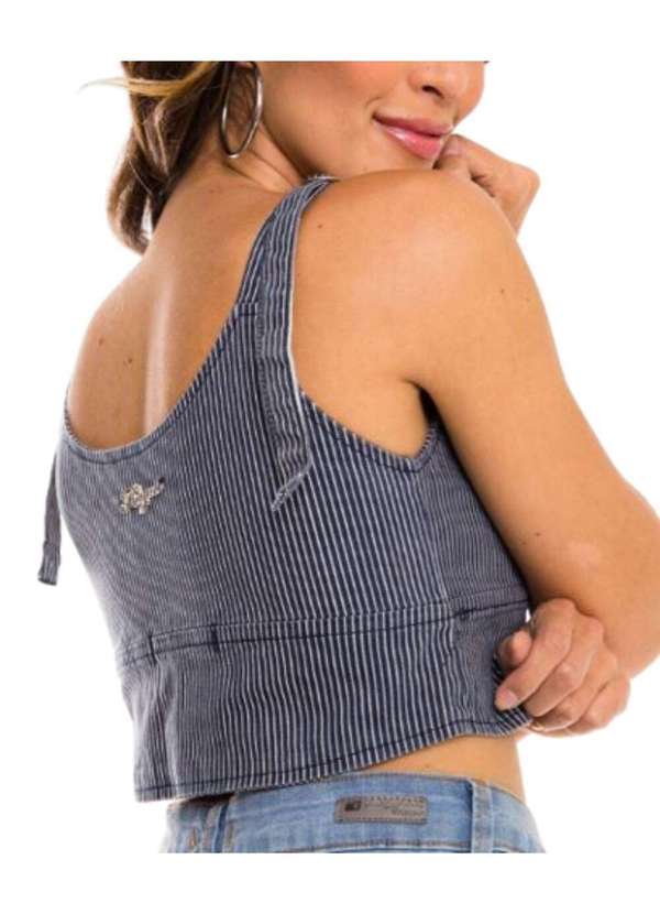 Razon Jeans - Blusa Top Feminino Sarja Bustiê com Botoes e Alças - Unica