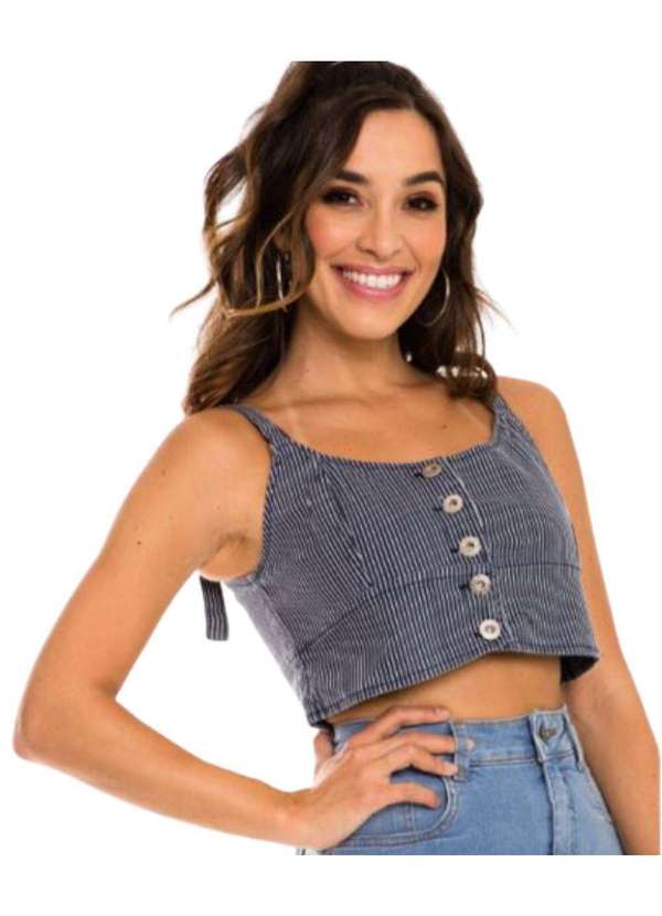 Razon Jeans - Blusa Top Feminino Sarja Bustiê com Botoes e Alças - Unica 2