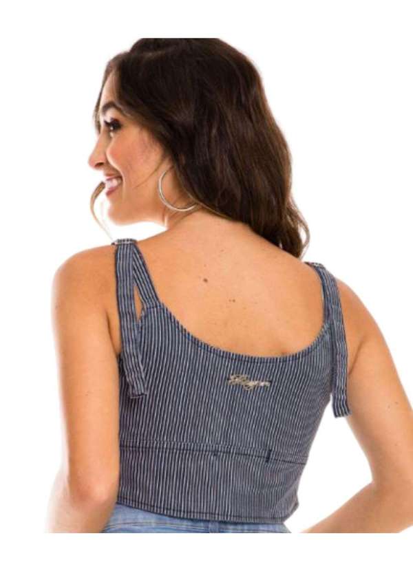 Razon Jeans - Blusa Top Feminino Sarja Bustiê com Botoes e Alças - Unica 3