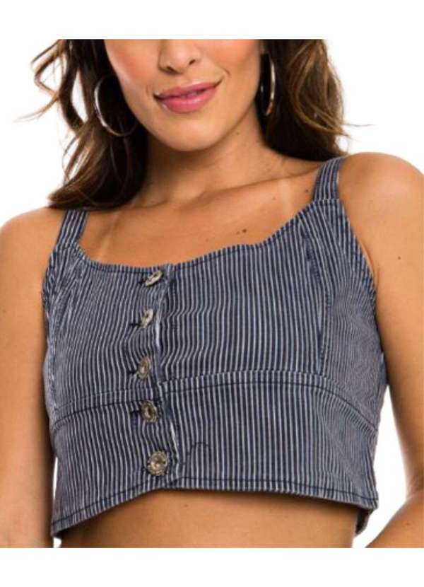 Razon Jeans - Blusa Top Feminino Sarja Bustiê com Botoes e Alças - Unica 4