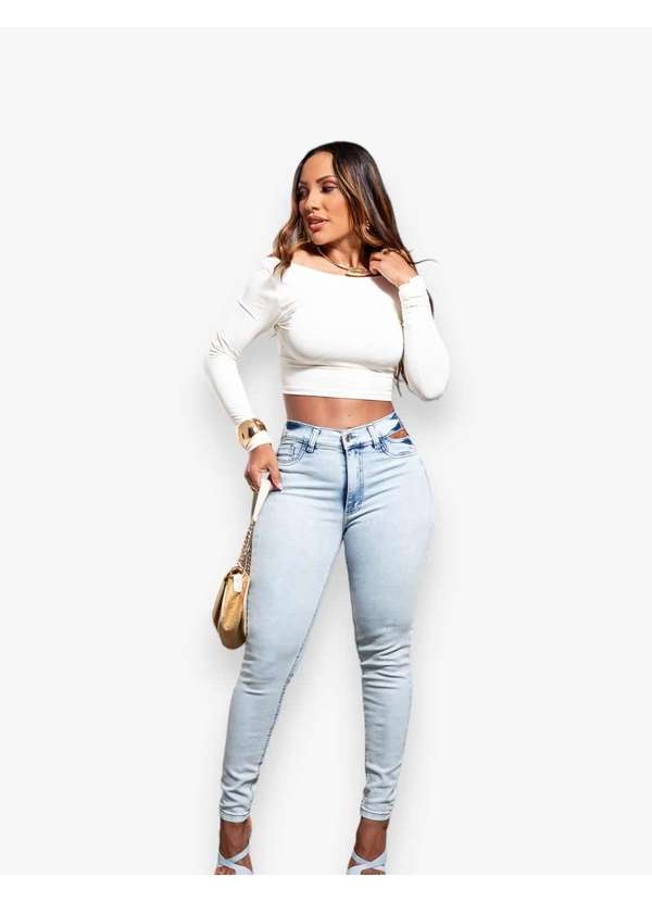 Razon Jeans - Calça Feminina  Jeans Skinny Cut Out - Lavagem Clara