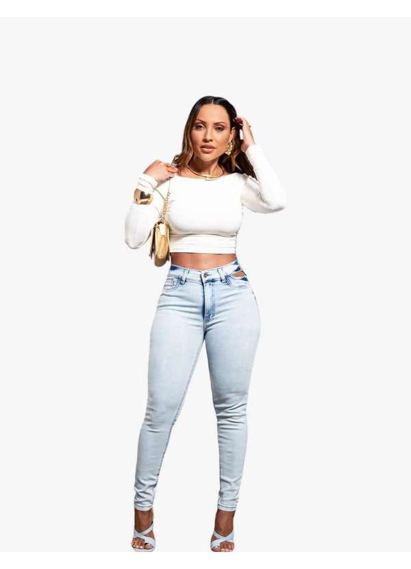 Razon Jeans - Calça Feminina  Jeans Skinny Cut Out - Lavagem Clara 2